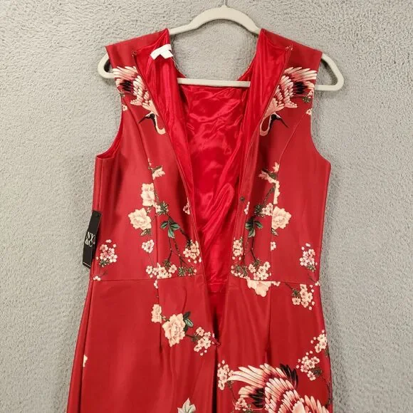 New York & Company Dress Womens Medium Tall Red Birds Floral Stretch NWT - Picture 13 of 13
